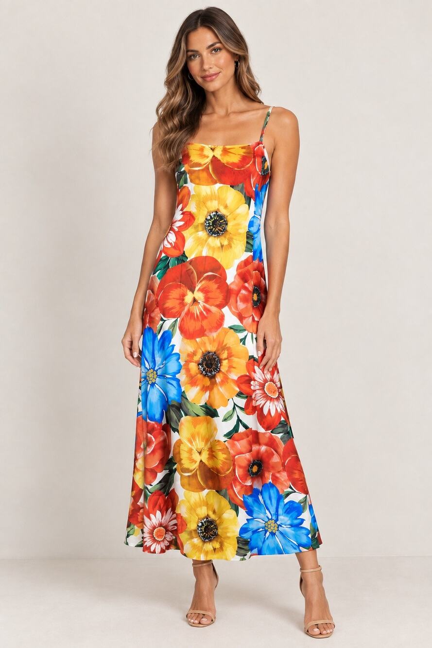Calypso St. Barth Floral Satin Maxi Slip Dress Sleeveless Size XS NWT